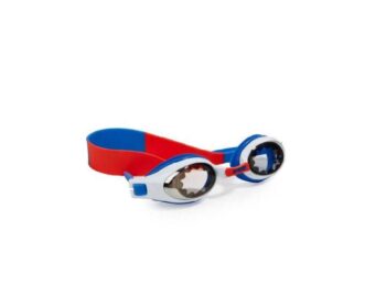 Dziecięce okulary pływackie w kolorze białym z niebiesko-czerwym paskiem wzór superbohater. Aqua2ude Okulary do pływania dla dzieci Superbohater