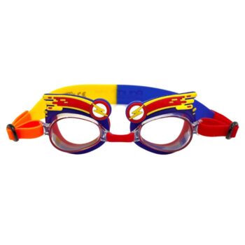 Dziecięce okulary pływackie w kolorze czerwono-żółto-niebieskim z motywem błyskawicy dla dzieci powyżej 3 lat. Aqua2ude Okulary do pływania dla dzieci Błyskawica 3+