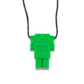 Zielony wisiorek antystresowy w kształcie robota na czarnym sznurku dla dziewczynki. Jellystone Designs Wisiorek antystresowy Robot zielony