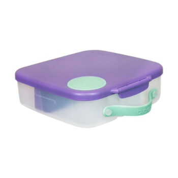 Śniadaniówka plastikowa fioletowa z zielonym uchwytem dla dziecka. b.box Lunchbox Lilac Pop