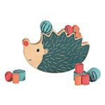 Drewniana zabawka balansująca jeżyk z kolorowymi klockami do układania dla dzieci. Egmont Toys Zabawka balansująca drewniany jeżyk równoważnia