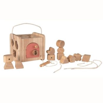Drewniana zabawka edukacyjna 3 w 1 sorter kształtów z elementami do nawlekania dla dziecka. Egmont Toys Drewniana zabawka 3 w 1