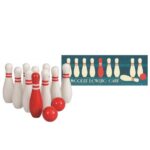 Drewniane kręgle do zabawy dla dzieci 9 białych i czerwonych pionów oraz 3 czerwone kule do gry zręcznościowej. Egmont Toys Gra drewniana Kręgle do zabawy dla dzieci