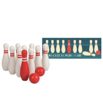 Drewniane kręgle do zabawy dla dzieci 9 białych i czerwonych pionów oraz 3 czerwone kule do gry zręcznościowej. Egmont Toys Gra drewniana Kręgle do zabawy dla dzieci