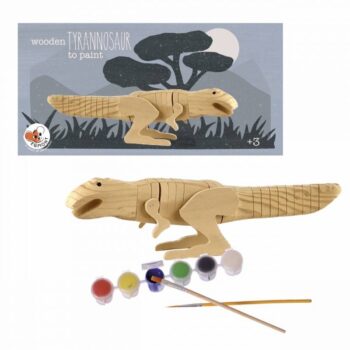 Drewniana figurka tyranozaura do samodzielnego malowania z farbami i pędzlami dla dzieci. Egmont Toys Drewniany Tyranosaurus do pomalowania