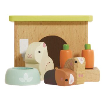 Drewniane figurki zwierzątek królik świnka morska i domek z marchewkami dla dzieci. Le Toy Van Drewniane mebelki do domku dla lalek zestaw zwierzątka