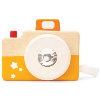 Drewniany aparat fotograficzny zabawka w kolorze żółto-naturalnym dla dziecka. Le Toy Van Drewniany aparat fotograficzny mały fotograf