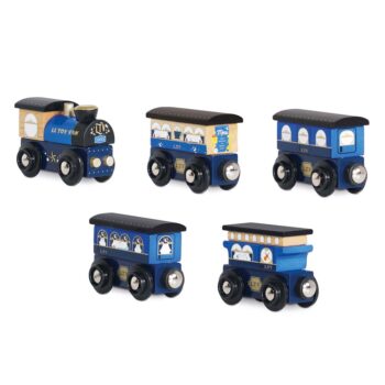 Drewniany niebieski pociąg z wagonami zabawka dla dzieci. Le Toy Van Drewniany pociąg Twilight zestaw z wagonami