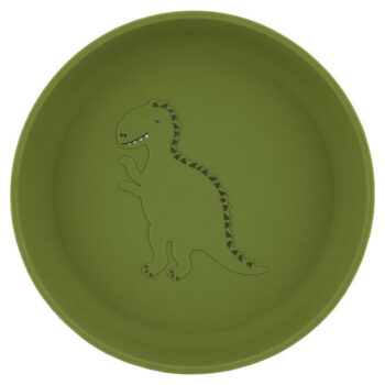 Zielony silikonowy talerz dla dziecka z motywem dinozaura. Trixie Baby Dinozaur Talerz Silikonowy