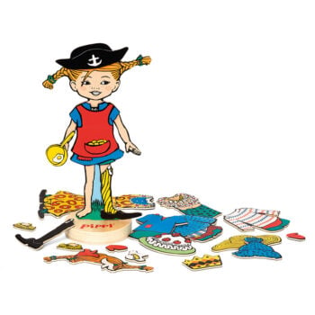 Drewniana lalka do przebierania z ubraniami i akcesoriami dla dzieci. Pippi Drewniana lalka Langstrumpf zestaw przebieranie