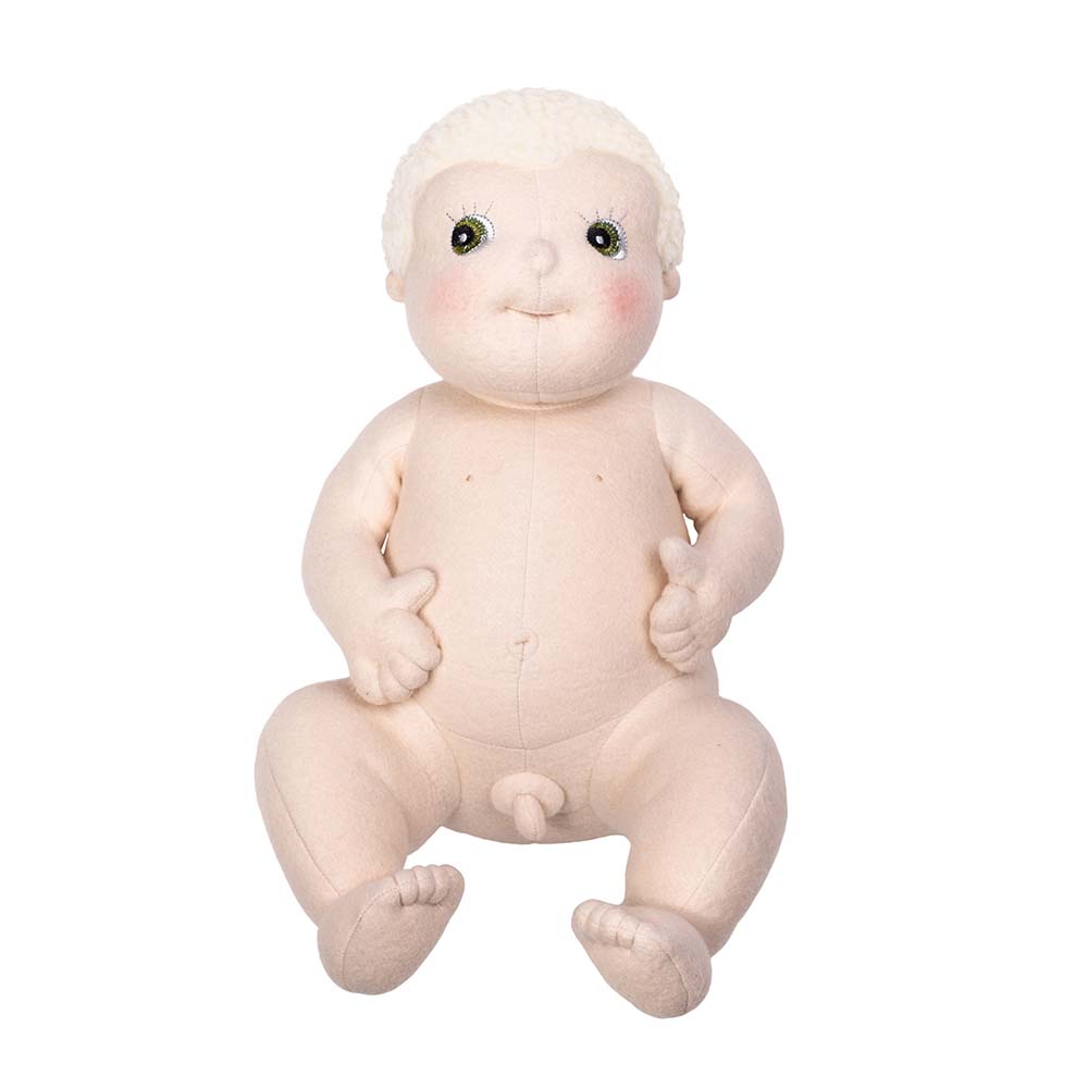 Anatomiczna szmaciana lalka sensoryczna chłopiec bez ubrania dla niemowlaka. Rubens Barn Anatomiczna lalka sensoryczna Carl Baby