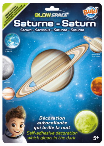 Naklejka dekoracyjna świecąca w ciemnościach przedstawiająca planetę Saturn z pierścieniami dla dzieci. Buki Planeta świecąca w ciemnościach SATURN