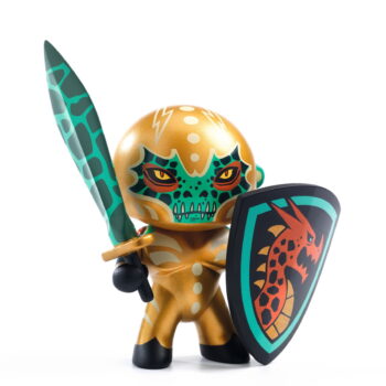 Figurki złota postać rycerza z mieczem i tarczą z motywem smoka dla dzieci. Djeco Figurka Arty Toys Draco knight