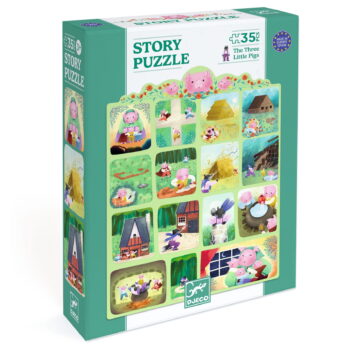 Puzzle tradycyjne 35 elementów z ilustracją trzech małych świnek dla dzieci. Djeco Puzzle opowieść TRZY MAŁE ŚWINKI 35 el