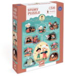 Puzzle tradycyjne 54 elementy z ilustracjami z opowieści Pinokio dla dzieci. Djeco Puzzle opowieść PINOKIO 54 elem