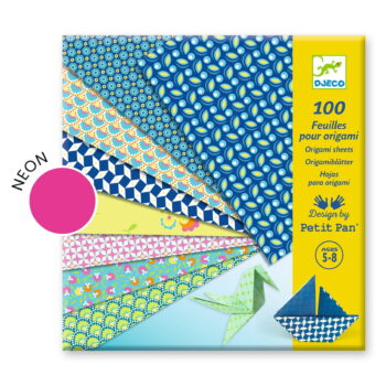 Zestaw 100 kartek do origami z kolorowymi wzorami dla dzieci. Djeco Ozdobne kartki do origami 100 szt. NATSU