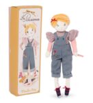 Szmaciana lalka dziewczynka w różowej bluzce i niebieskich ogrodniczkach dla dziecka. Moulin Roty Lalka Mademoiselle „Elegantka” 39 cm