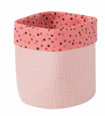 Różowy materiałowy koszyk na zabawki w kropki dla dziecka. Moulin Roty Różowy koszyk śr15xH19