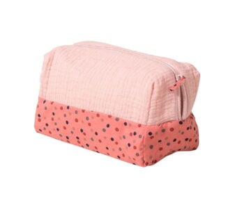 Różowa kosmetyczka z tkaniny z wzorem kropek dla dziecka. Moulin Roty Różowa kosmetyczka L20xl10xH11