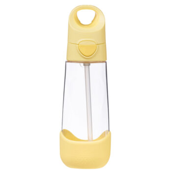 Przezroczysta butelka na wodę z żółtą nakrętką i słomką dla dziecka. B.box Butelka na wodę tritanowa ze słomką 600ml Lemon Twist b.box