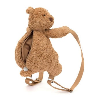 Plecak w kształcie brązowego misia z miękkiego materiału dla dziecka. Jellycat Plecak Miś Bartłomiej 31 cm