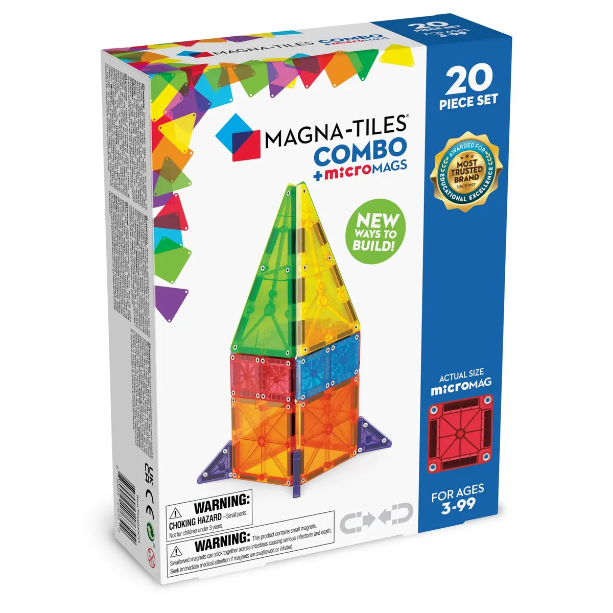 Klocki magnetyczne microMAGS 20 elementów kolorowe przezroczyste dla dzieci od 3 lat. Magna-Tiles Klocki Magnetyczne microMAGS 20el. COMBO