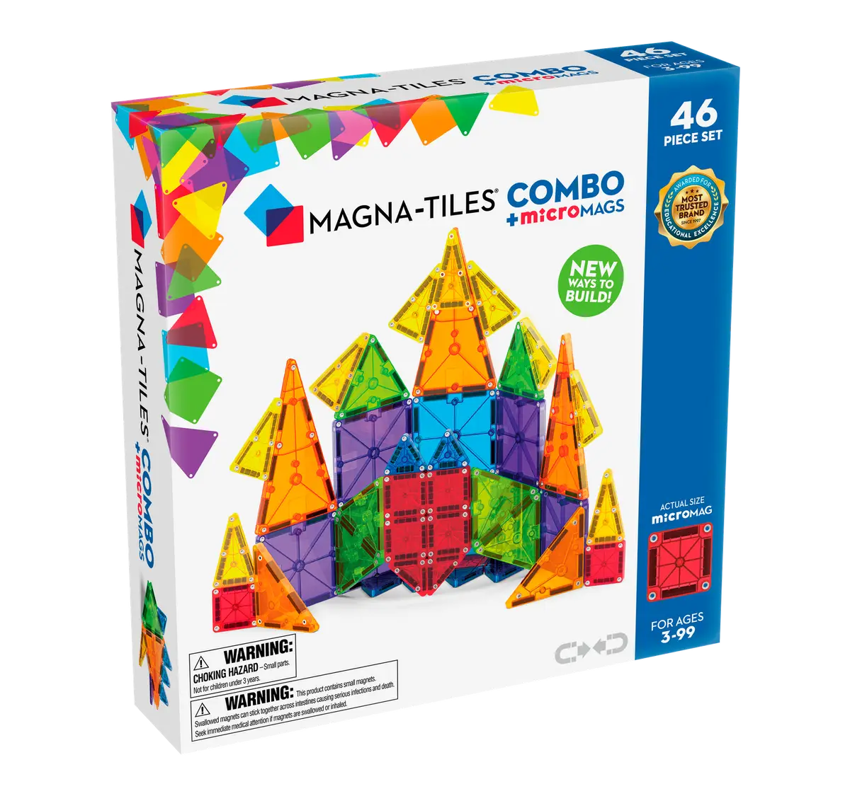 Klocki magnetyczne w różnych kolorach zestaw 46 elementów dla dzieci powyżej 3 lat. Magna-Tiles Klocki Magnetyczne COMBO microMAGS 46el