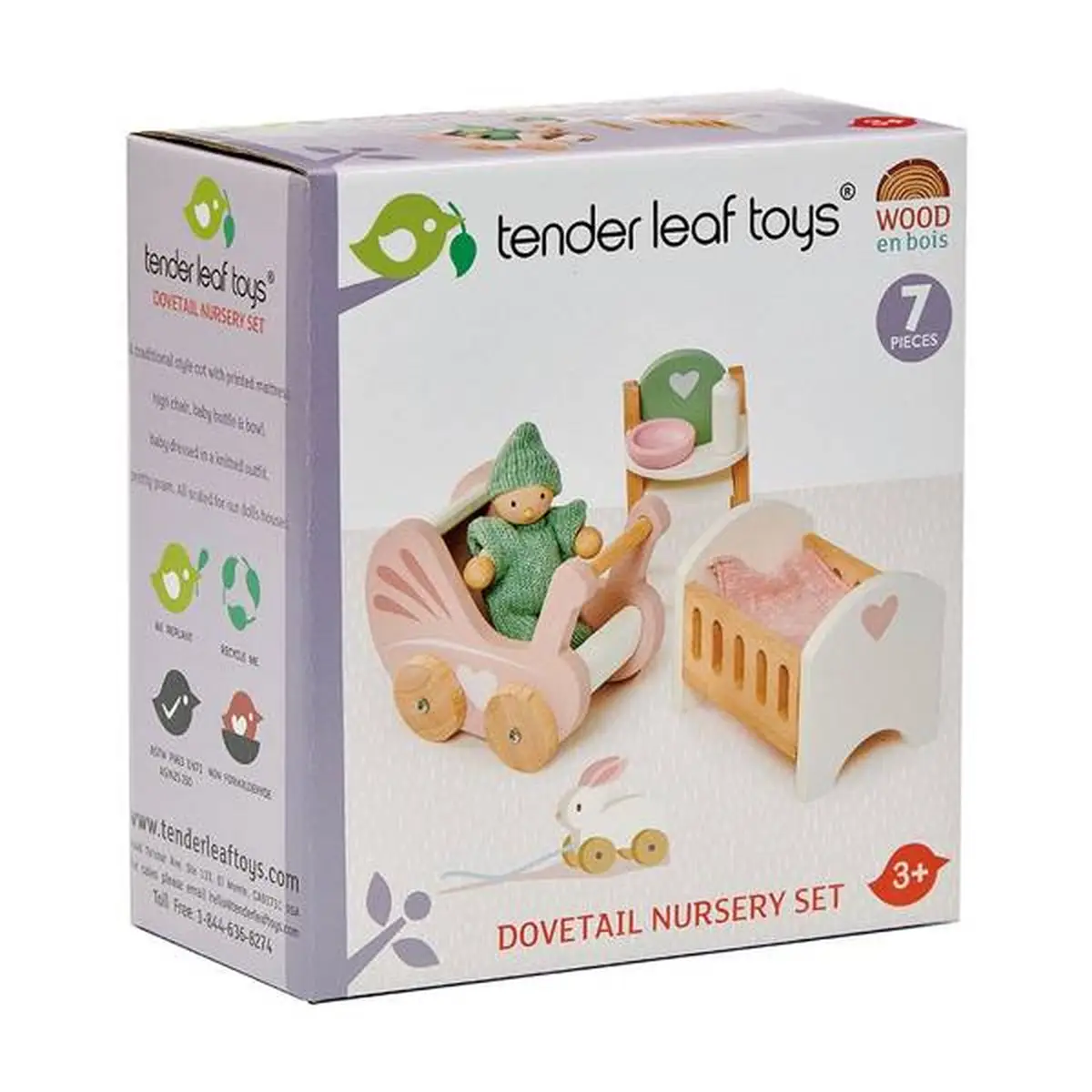 Drewniane mebelki do domku dla lalek łóżeczko wózek krzesełko dla niemowlaka. Tender Leaf Toys Drewniane meble do domku dla lalek mebelki dla niemowlaka