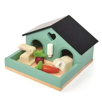Drewniany domek dla króliczków z figurkami królików i warzyw dla dzieci. Tender Leaf Toys Drewniane figurki do zabawy króliczki