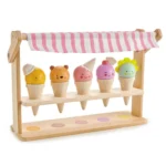 Drewniana mini lodziarnia z pięcioma kolorowymi lodami w rożkach dla dzieci. Tender Leaf Toys Mini lodziarnia z lodami w rożkach