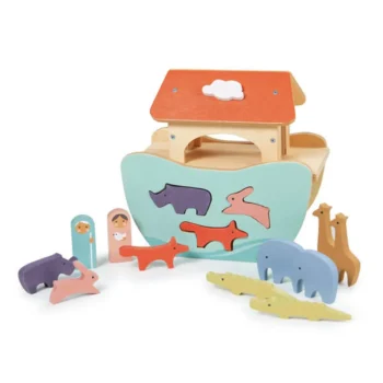 Drewniany statek z figurkami zwierząt w stylu Arki Noego dla dzieci. Tender Leaf Toys Drewniany statek mała Arka Noego