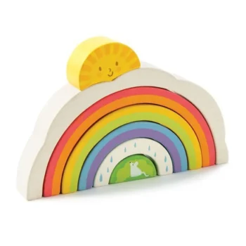 Drewniana układanka tęcza z motywem słońca i żabki dla dziecka. Tender Leaf Toys Drewniana zabawka Tęcza