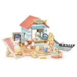 Drewniana plażowa restauracja z figurkami zwierząt i akcesoriami do zabawy dla dzieci. Tender Leaf Toys Drewniana restauracja na plaży