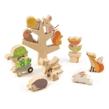 Drewniane figurki zwierząt ogrodowych i roślin do gry zręcznościowej dla dzieci. Tender Leaf Toys Drewniana gra zręcznościowa Przyjaciele Ogrodu