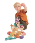 Drewniana gra zręcznościowa mieszkańcy rafy z kolorowymi figurkami morskich zwierząt dla dziecka. Tender Leaf Toys Drewniana gra zręcznościowa Mieszkańcy rafy