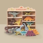 Drewniane kolorowe figurki dinozaurów do zabawy dla dzieci w drewnianej półce. Tender Leaf Toys Drewniane figurki do zabawy dinozaury
