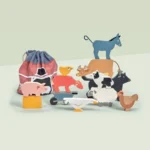 Drewniane kolorowe figurki zwierząt zagrodowych dla dzieci z workiem do przechowywania. Tender Leaf Toys Drewniane figurki do zabawy zwierzęta zagrodowe