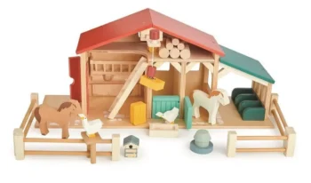Drewniana farma z figurkami zwierząt konik kaczka krowa kogut dla dzieci. Tender Leaf Toys Drewniane figurki do zabawy farma z zwierzątkami