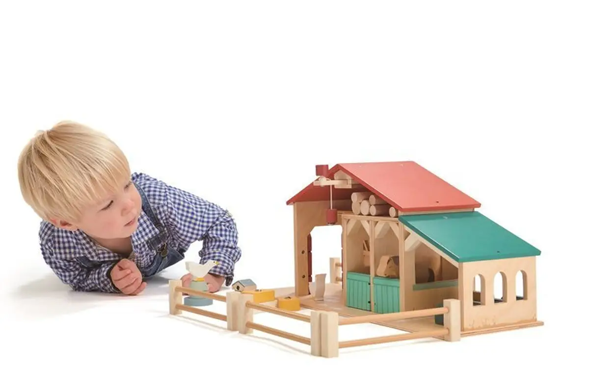 Drewniana farma z zagrodą i zwierzątkami zabawka dla dziecka. Tender Leaf Toys Drewniane figurki do zabawy farma z zwierzątkami