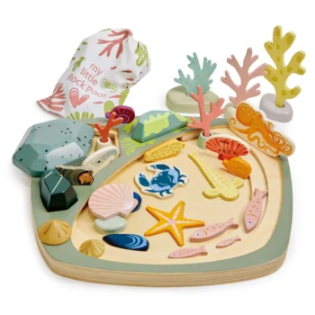 Drewniany zestaw z figurkami morskich zwierząt i roślin dla dzieci. Tender Leaf Toys Kreatywny zestaw z drewnianymi elementami Ocean