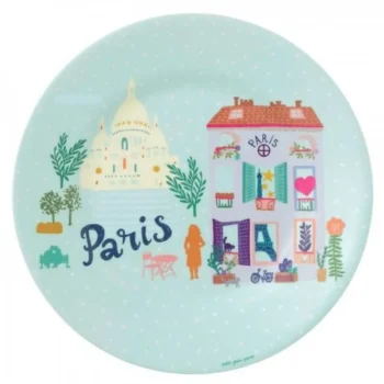 Talerz deserowy z motywem Paryża pastelowy dla dziecka. Petit Jour Paris Talerz deserowy fi 20cm Paryż Emilii