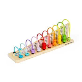 Drewniane liczydło tęcza z kolorowymi koralikami i tabliczkami do nauki liczenia dla dzieci. Bigjigs Toys Drewniane liczydło tęcza