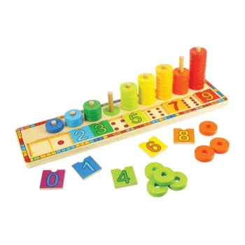 Drewniana układanka do nauki liczenia kolorowe klocki i cyfry dla dziecka. Bigjigs Toys Drewniana układanka nauka liczenia