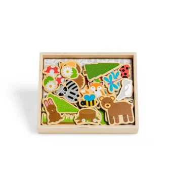 Drewniane puzzle magnetyczne z motywem lasu zwierzęta i rośliny dla dzieci. Bigjigs Toys Drewniana układanka magnetyczna Las