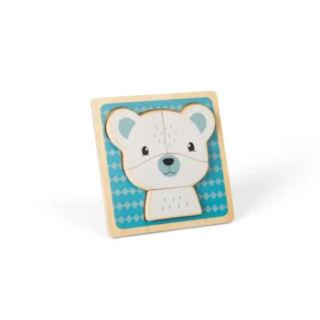 Drewniane puzzle z wizerunkiem białego misia polarnego na niebieskim tle dla dziecka. Bigjigs Toys Drewniane puzzle Miś Polarny