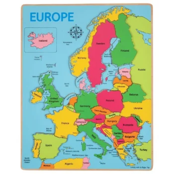 Drewniana układanka puzzle mapa Europy kolorowa dla dzieci. Bigjigs Toys Drewniane puzzle układanka mapa Europy