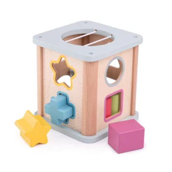 Drewniany sorter kształtów z otworami w kształcie gwiazdy koła kwadratu dla dziecka. Bigjigs Toys Drewniany sorter kształtów