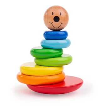 Drewniana układanka magnetyczna pajacyk z kolorowymi kółkami dla dziecka. Bigjigs Toys Tidlo Układanka magnetyczna pajacyk