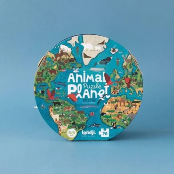 Okrągłe puzzle drewniane z mapą świata i zwierzętami dla dzieci 5-8 lat z grą obserwacyjną. Londji Puzzle z grą obserwacyjną Animal Planet