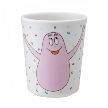 Biały ceramiczny kubek z różową postacią Barbapapa i kolorowymi kropkami dla dzieci. Petit Jour Paris Kubek 160ml Barbapapa